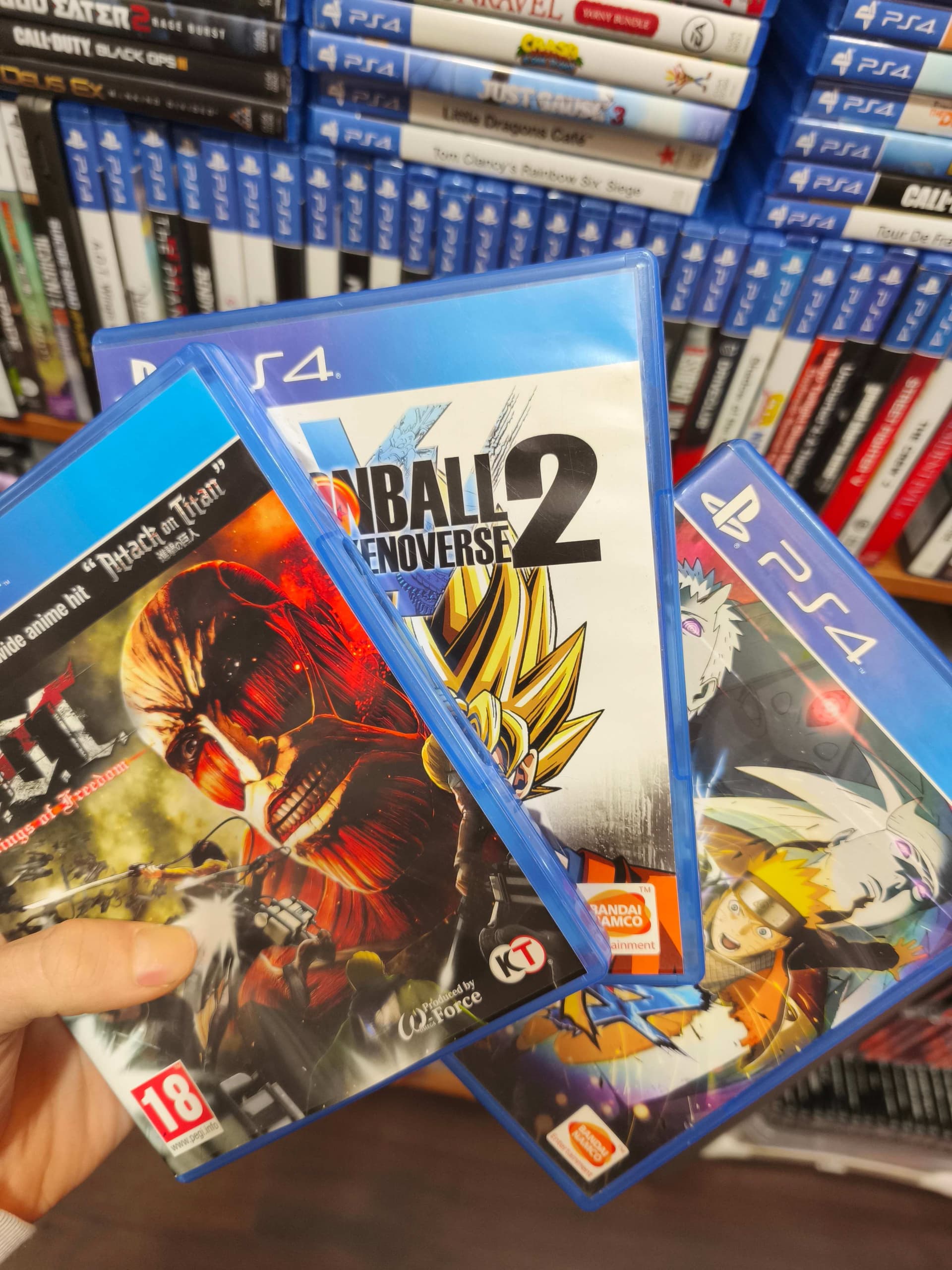 Jeux video PS4 anime - Attack on Titan, Dragon Ball Xenoverse 2, Naruto Storm